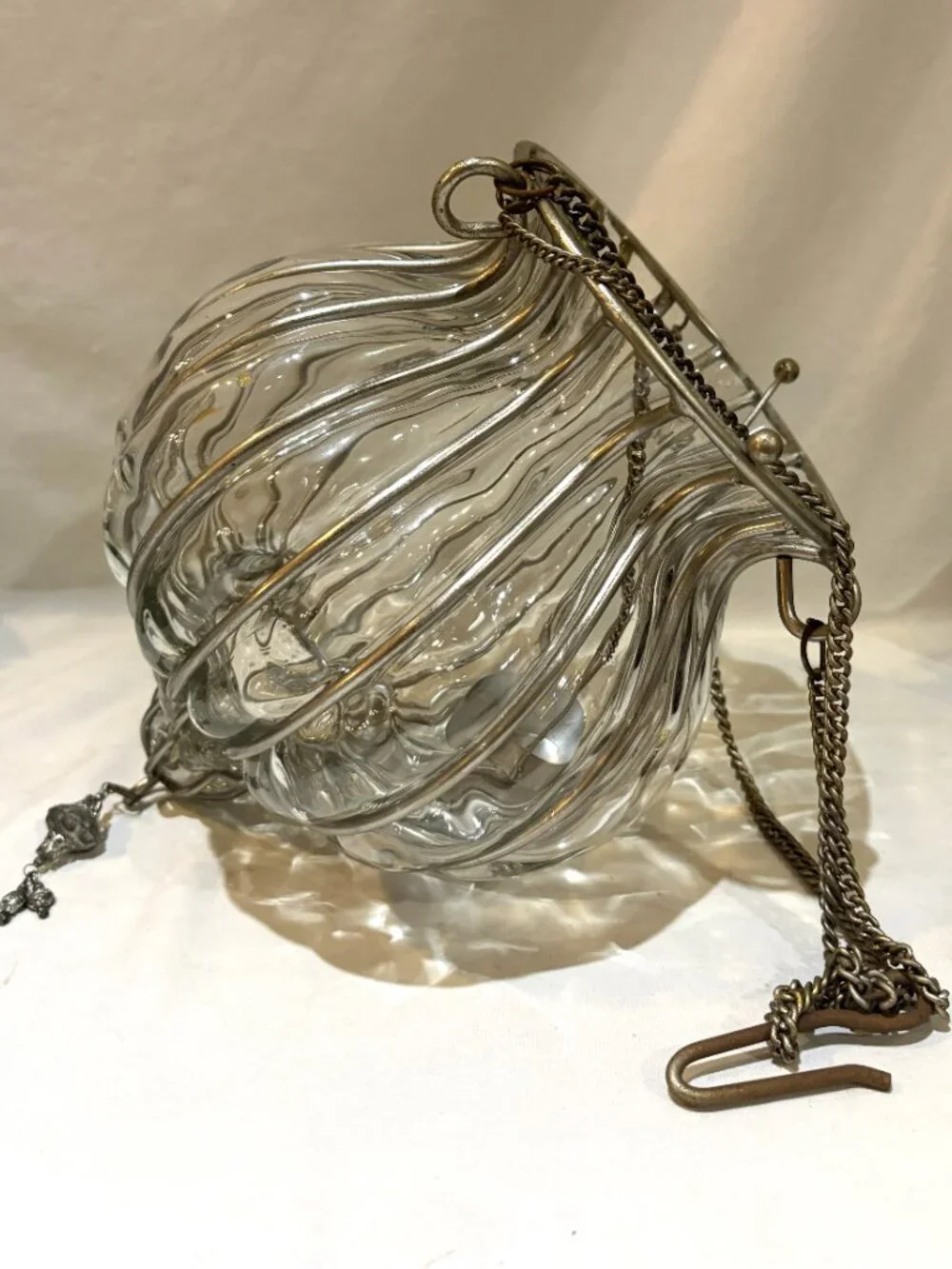 VTG Caged Glass Hanging Lantern Candle Votive Holder